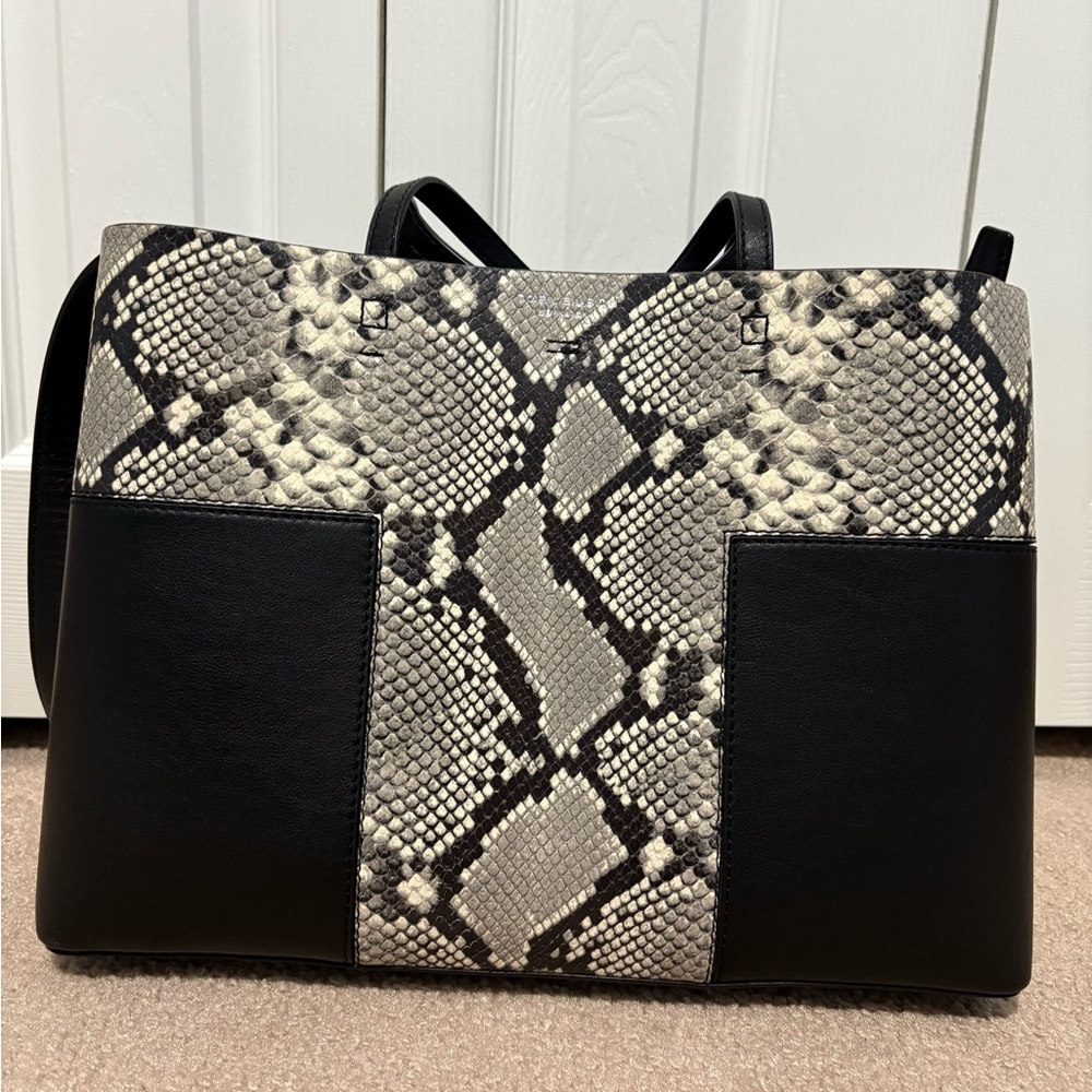 Tory Burch Black and Snake Print Tote